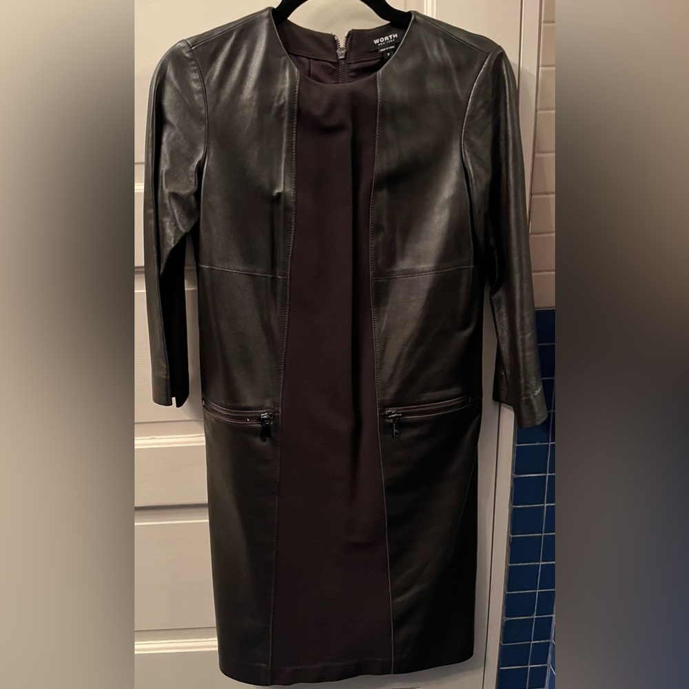 Worth New York Chocolate/Brown Leather/Ponte Dress EUC Gorgeous! Sz 2. $898